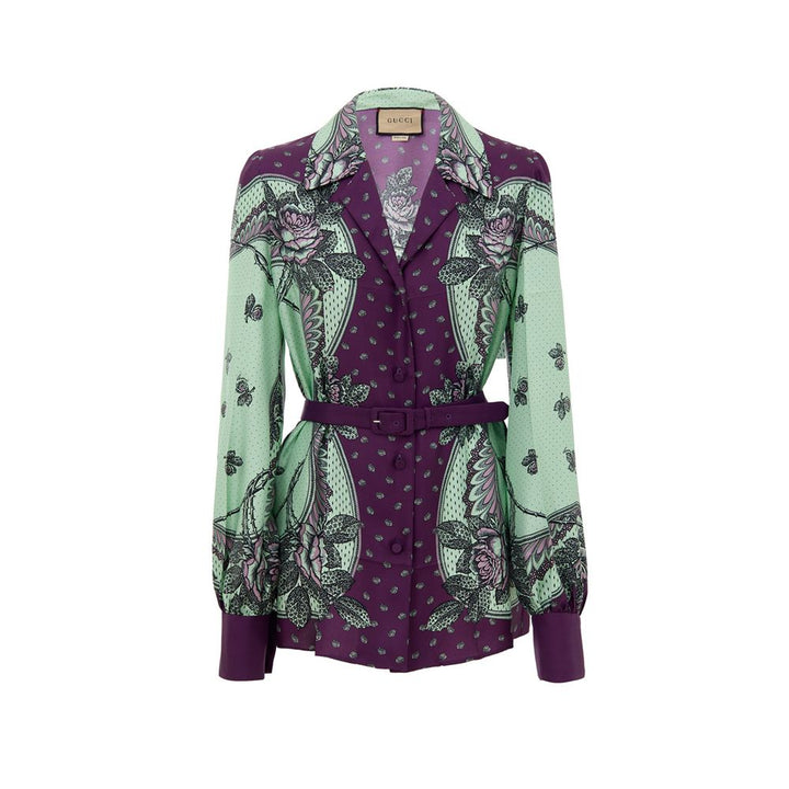 Gucci Shirts - Green Silk Pattern Shirt