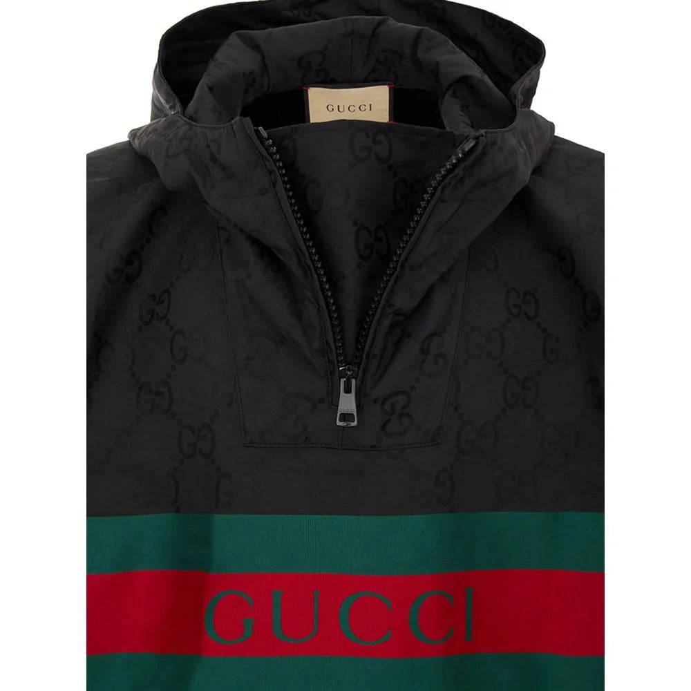 Gucci Web Logo Cape Unleashed in Black Technical Fabric Monogram Print