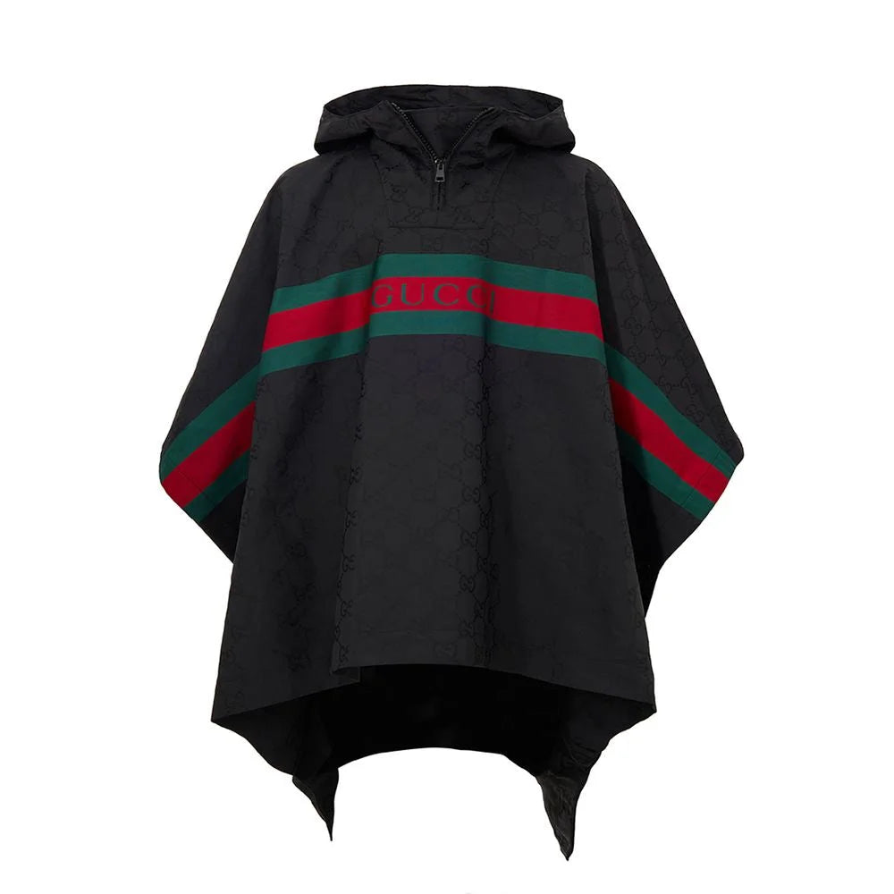 Gucci Web Logo Cape Unleashed in Black Technical Fabric Monogram Print