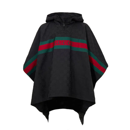 Gucci Web Logo Cape Unleashed in Black Technical Fabric Monogram Print