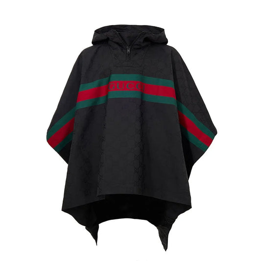 Gucci Web Logo Cape Unleashed in Black Technical Fabric Monogram Print