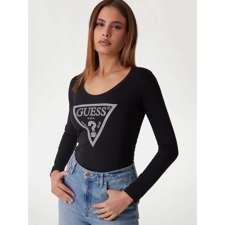 Guess Black Cotton Long Sleeve T-shirt