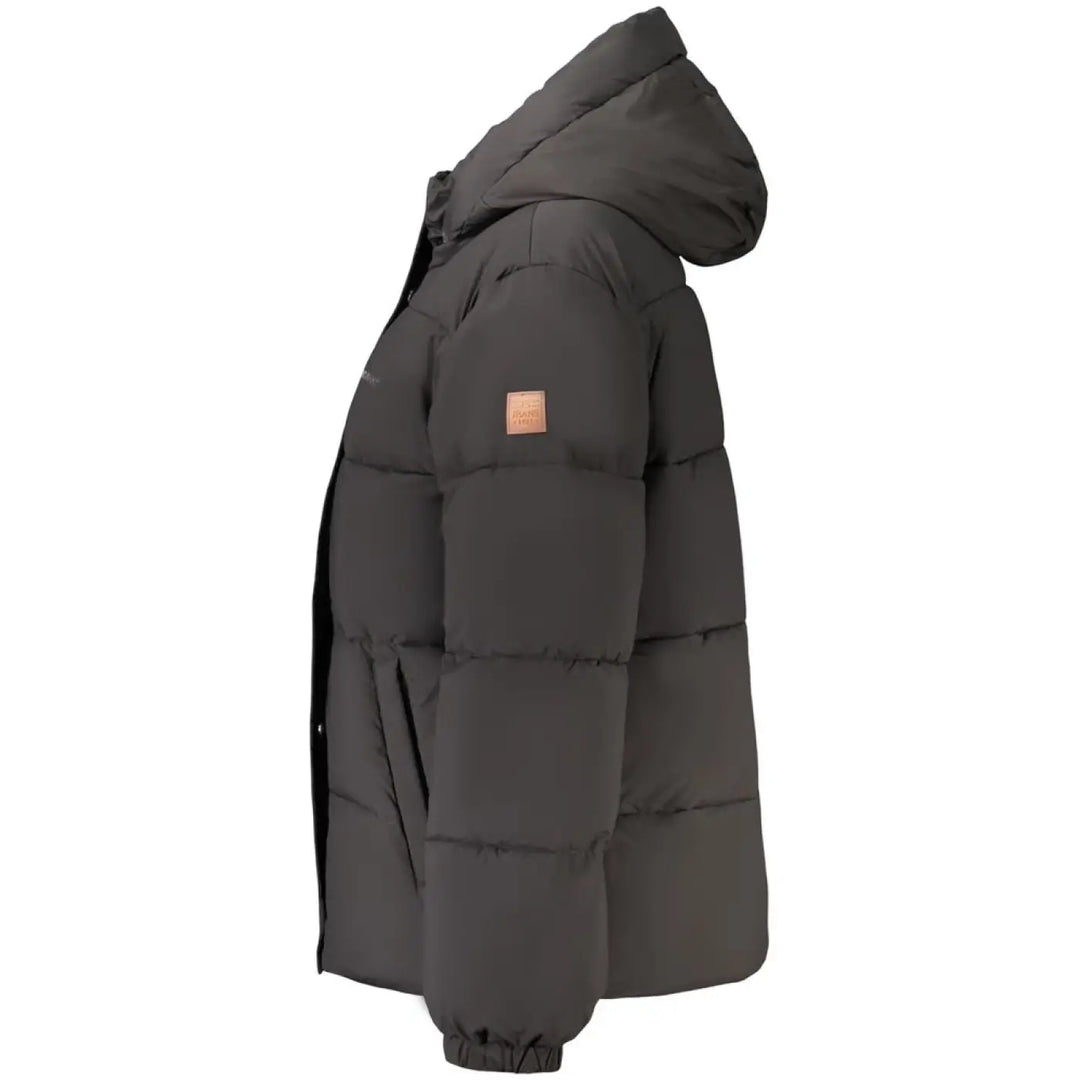 Guess Jeans Black Polyester Women Jacket with Removable Hood