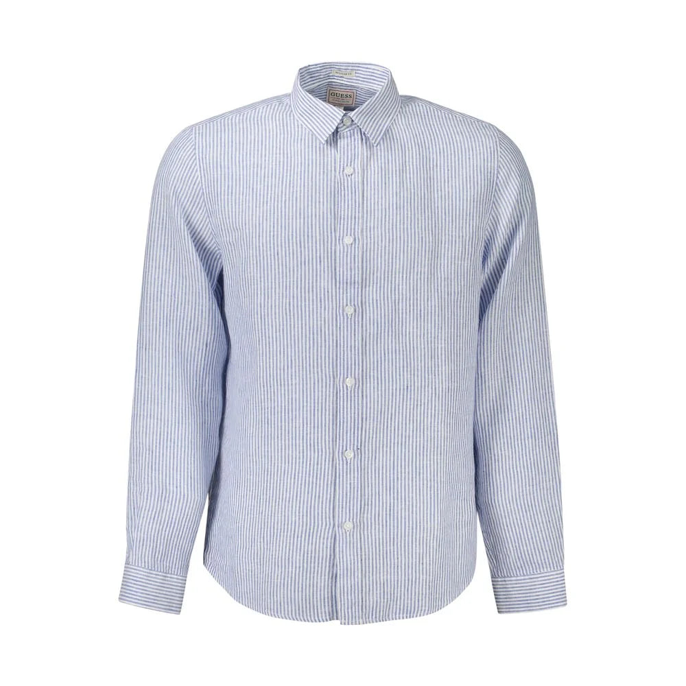 Guess Jeans Classic Blue Linen Striped Shirt for Effortless Style