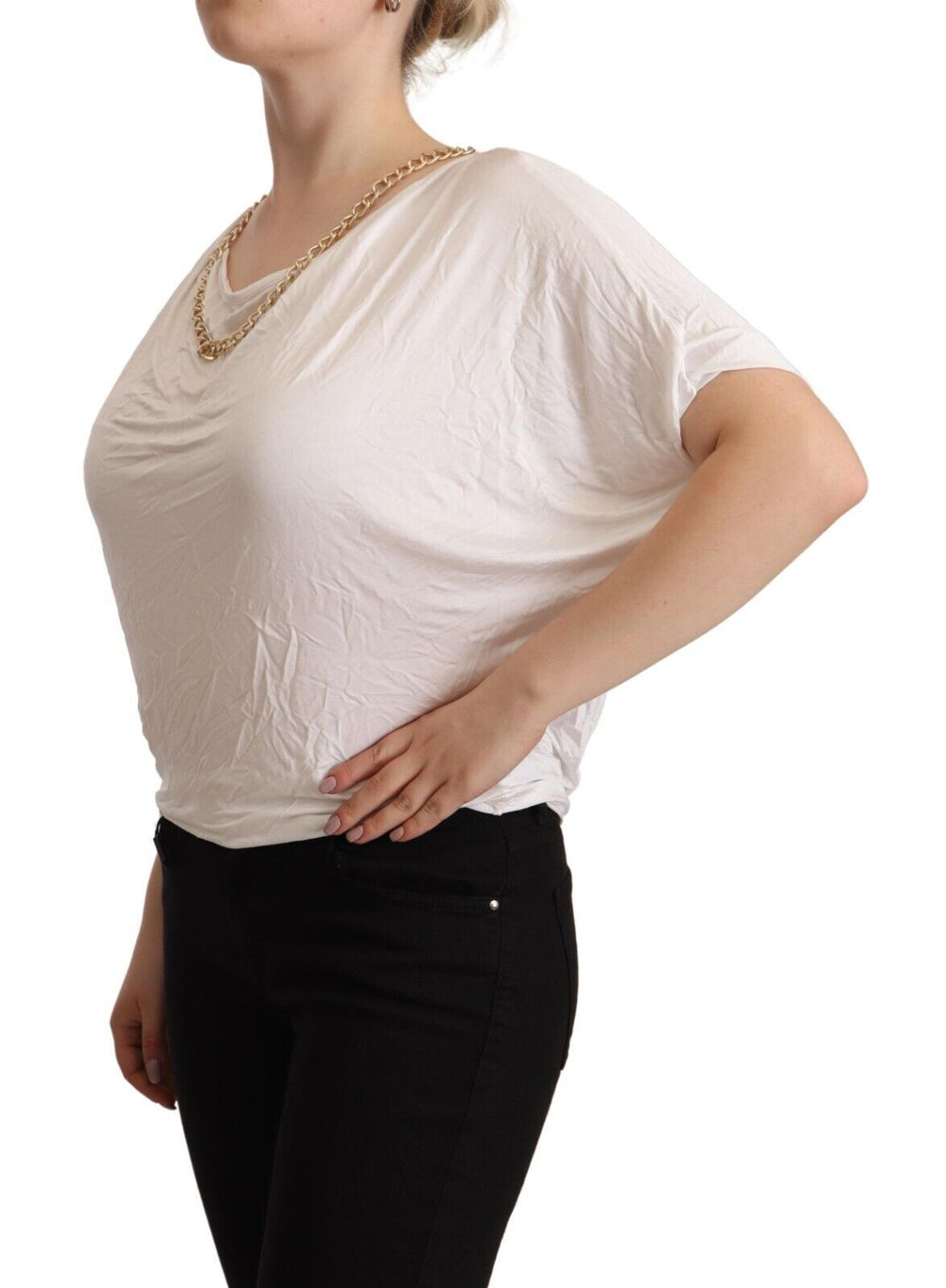 Guess By Marciano - White Short Sleeves Gold Chain T-shirt Top