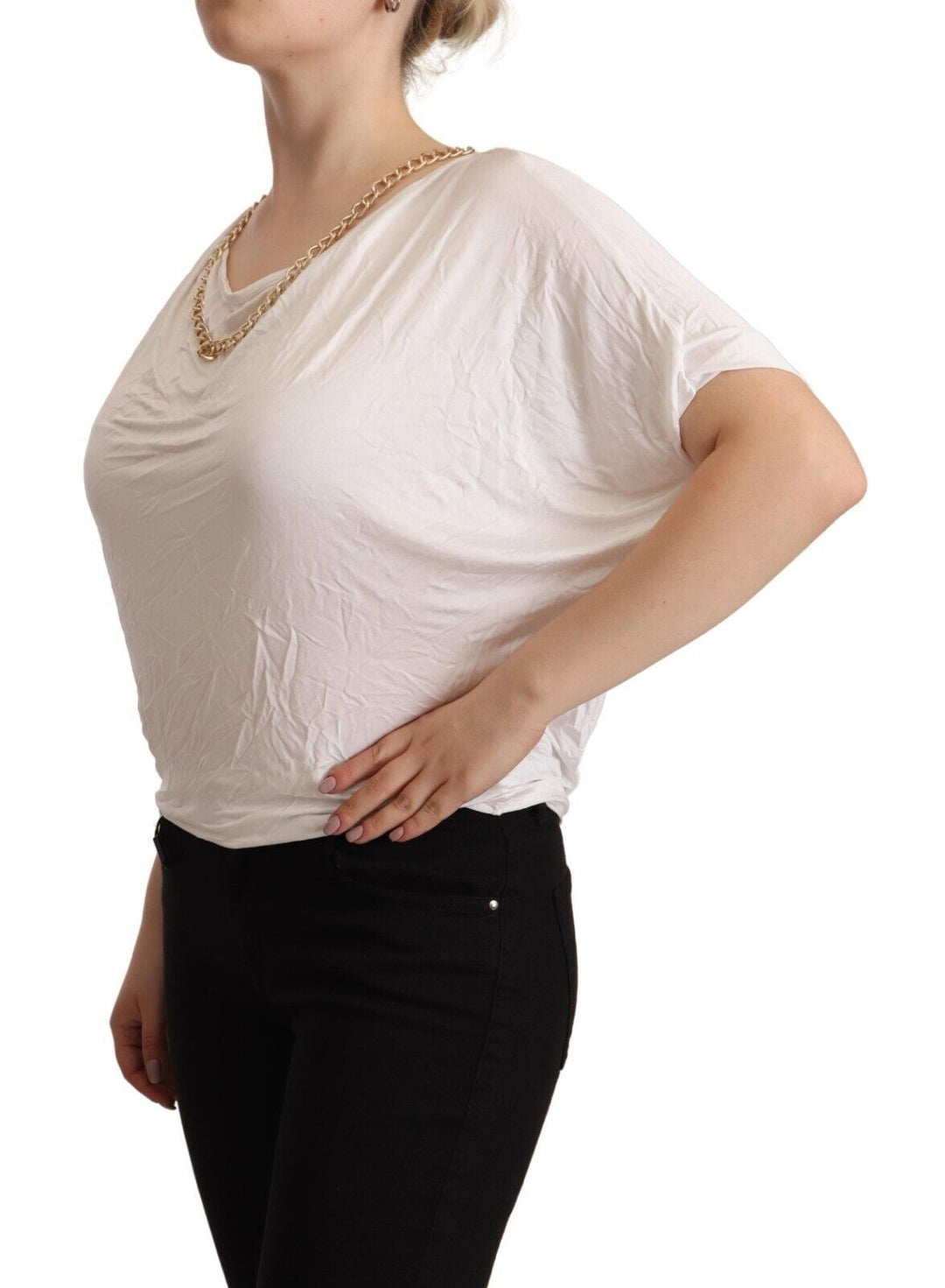 Guess By Marciano - White Short Sleeves Gold Chain T-shirt Top