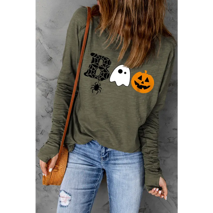 Spooky Style Awaits with Our Halloween Graphic Long Sleeve T-Shirt Clothing Tops Trendsi