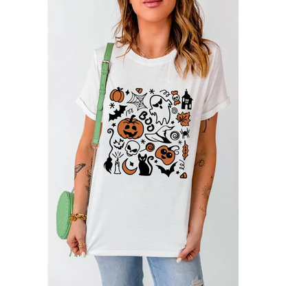 Spooktacular Halloween Graphic Short Sleeve T-Shirt for Every Ghoul Clothing Tops Trendsi