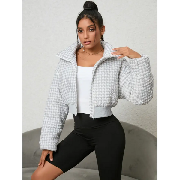 Chic Houndstooth Zip Up Jacket Elevates Any Outfit Clothing Jackets Trendsi