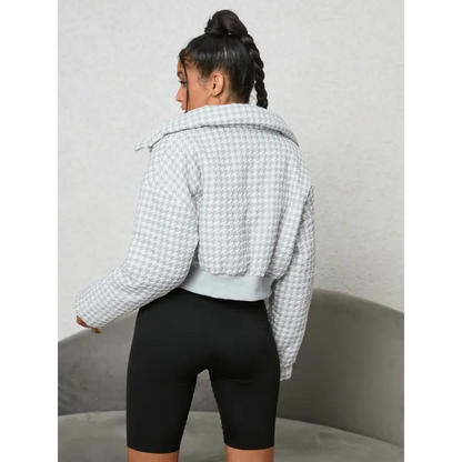 Charming Houndstooth Zip-Up Jacket for Effortless Style and Comfort Clothing Jackets Trendsi