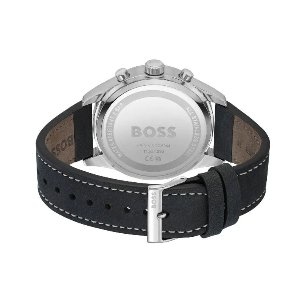 Hugo Boss Black Leather Dress Watch Stainless Steel 44mm