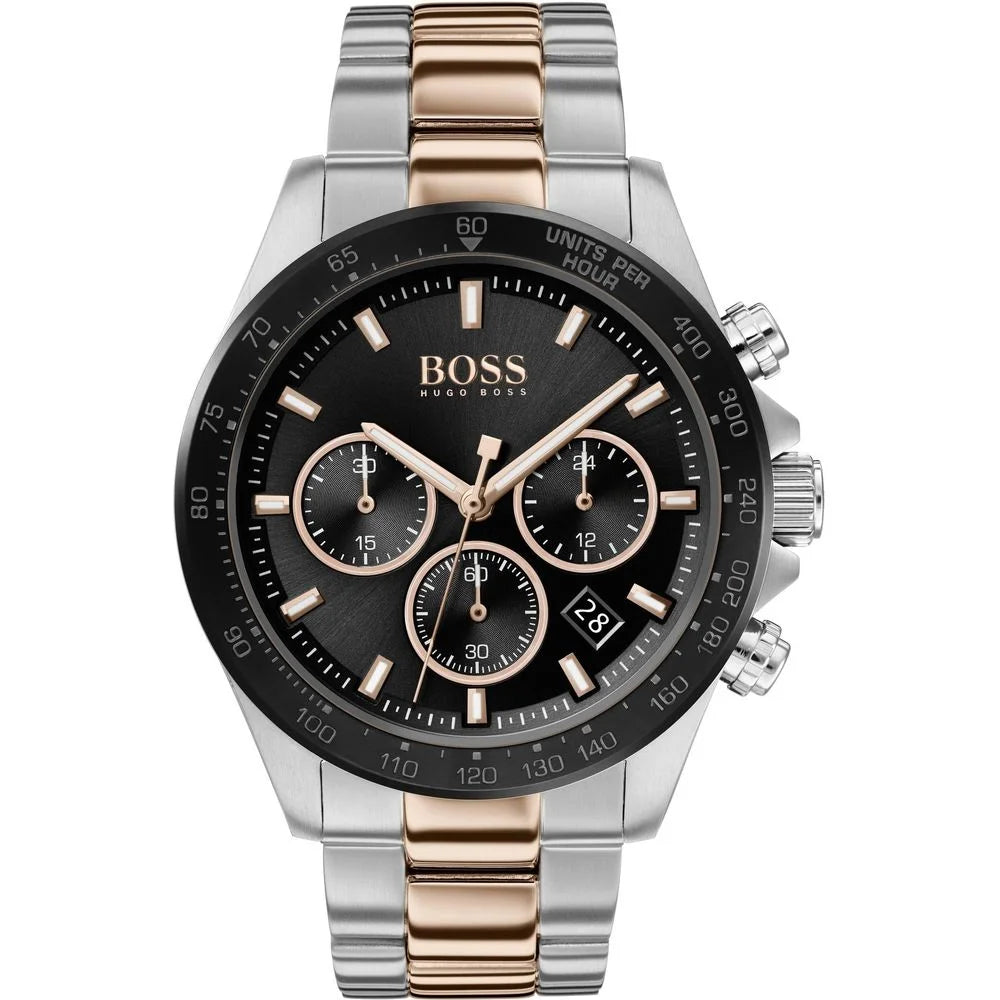 Hugo Boss Gray Stainless Steel Watch with Black Dial 43MM Water Resistant
