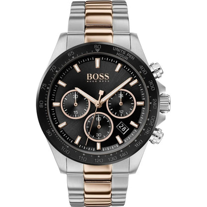 Hugo Boss Gray Stainless Steel Watch with Black Dial 43MM Water Resistant