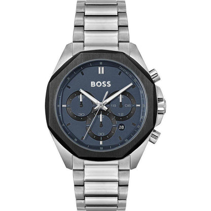 Hugo Boss Gray Stainless Steel Watch with Blue Dial 43MM