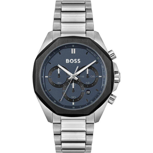 Hugo Boss Gray Stainless Steel Watch with Blue Dial 43MM