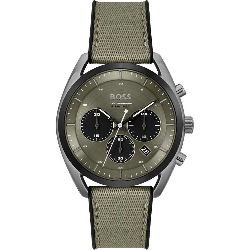 Hugo Boss Green Fabric Watch with Stainless Steel and 10ATM Water Resistance