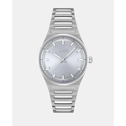 Hugo Boss Silver Stainless Steel Watch with Sky Blue Dial 50M Water Resistant