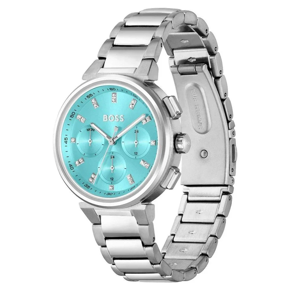 Hugo Boss Silver Stainless Steel Watch with Turquoise Dial 38mm