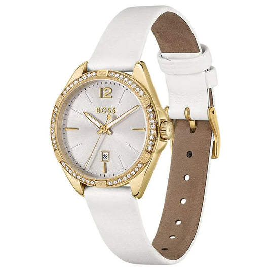 Hugo Boss White Stainless Steel Watch Golden Accents 39MM 3ATM
