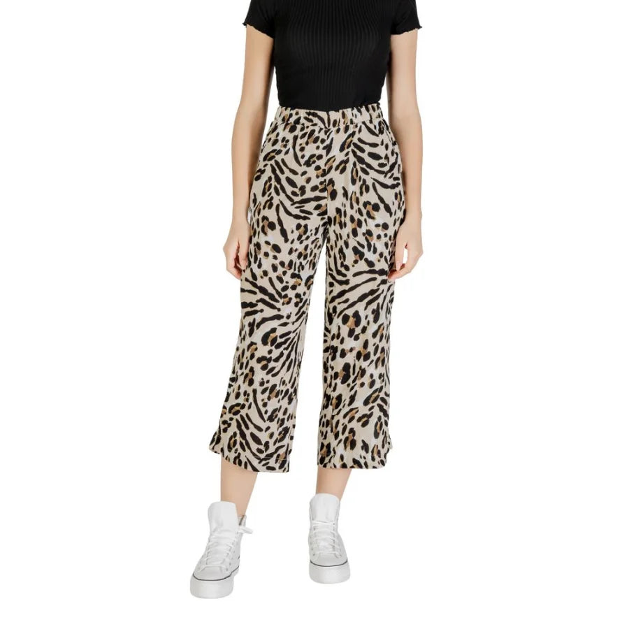 ICHI Beige Viscose Cropped Pants