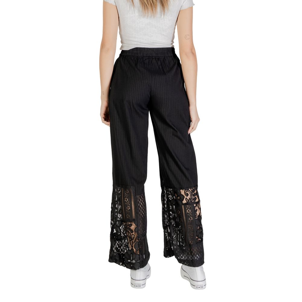 Ichi Black Cotton Casual Pants