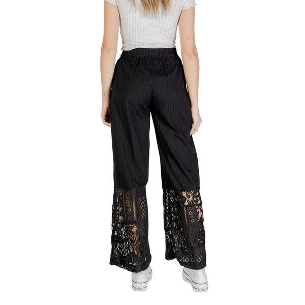 Ichi Black Cotton Casual Pants