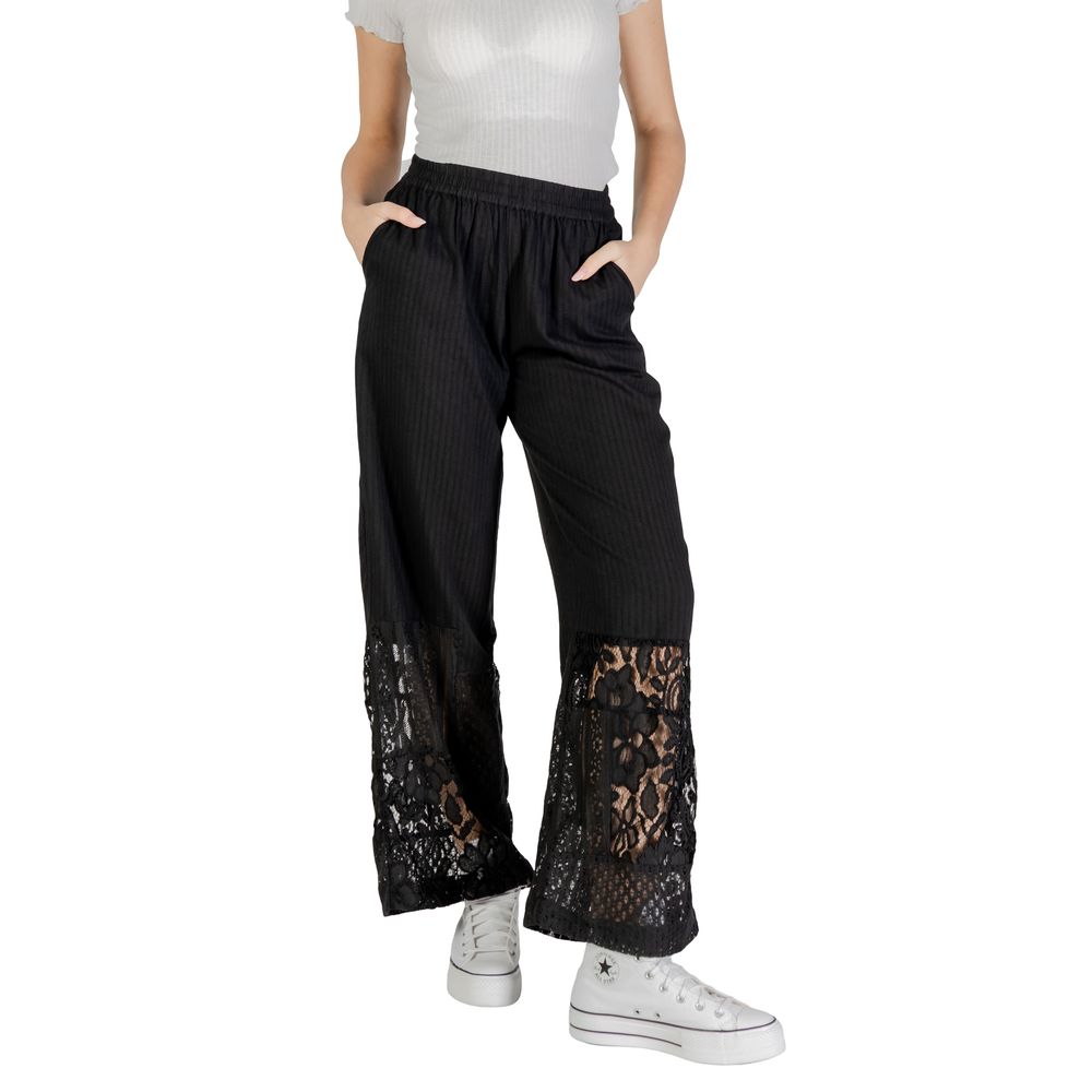 Ichi Black Cotton Casual Pants