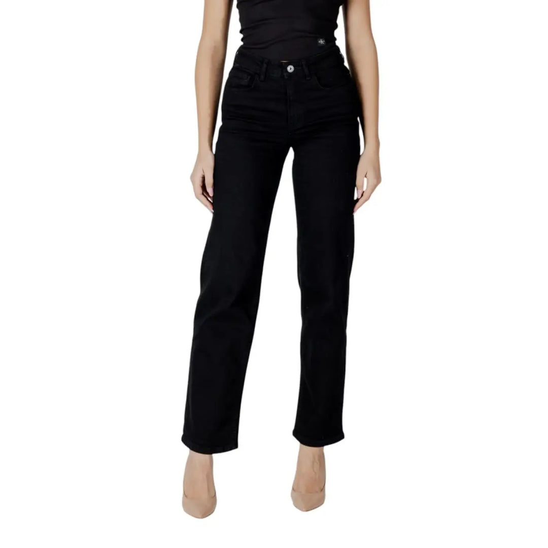ICHI Black Cotton Relaxed Fit Jeans