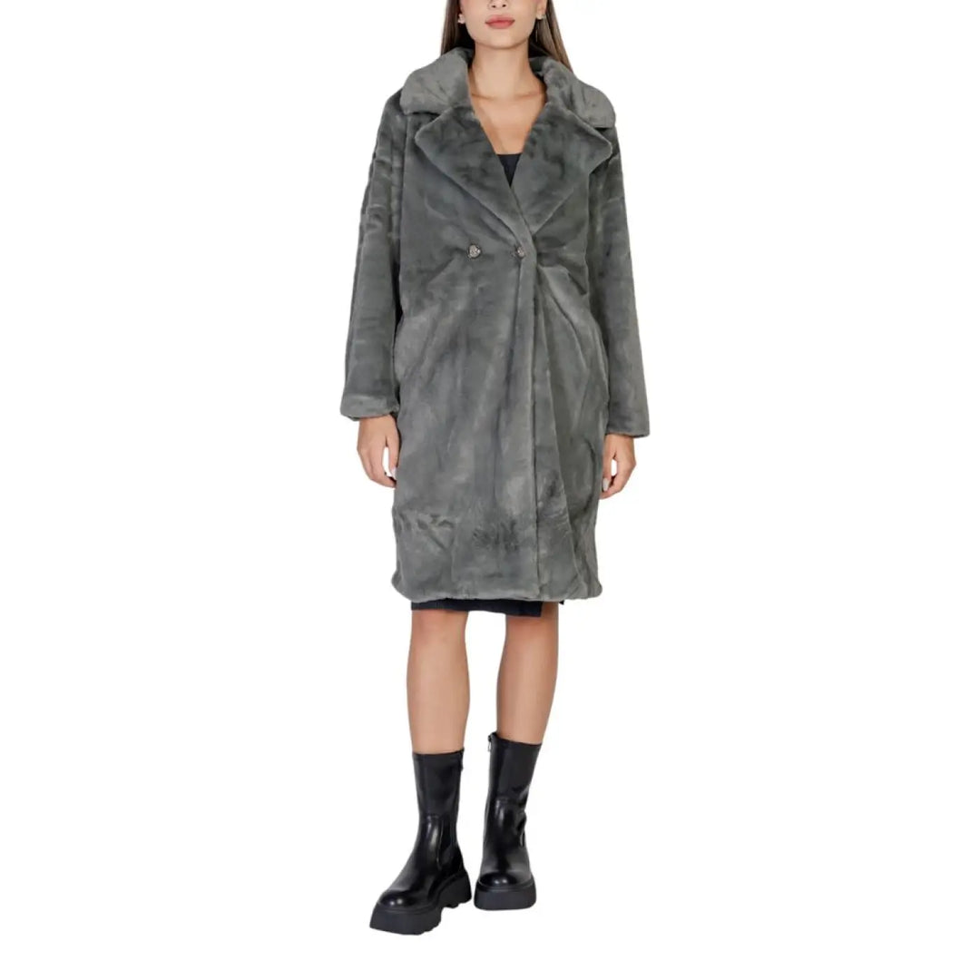 ICHI Black Polyester Coat