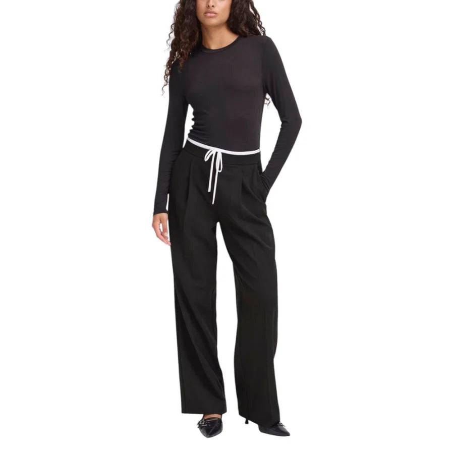 ICHI Black Polyester Pants