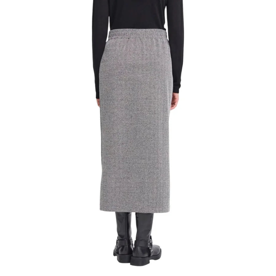 ICHI Black And White Polyester Long Skirt