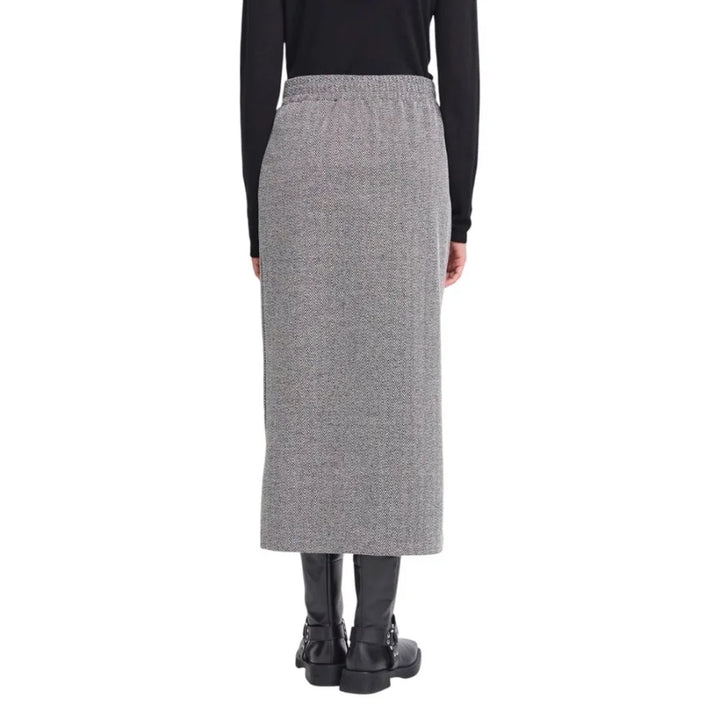 ICHI Black And White Polyester Long Skirt