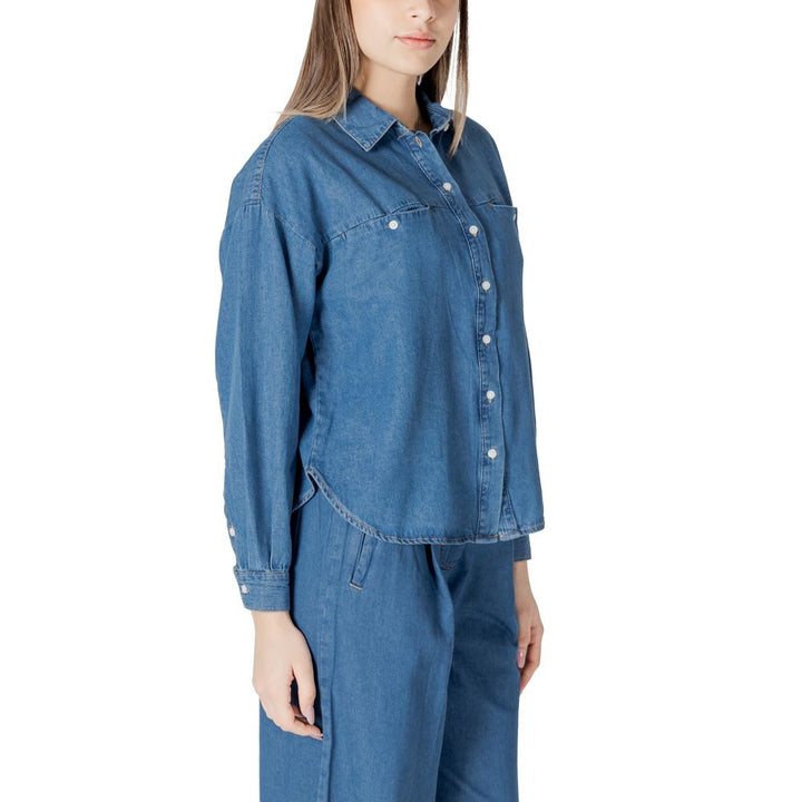 Ichi Blouses - Women’s Blue Cotton Blouse