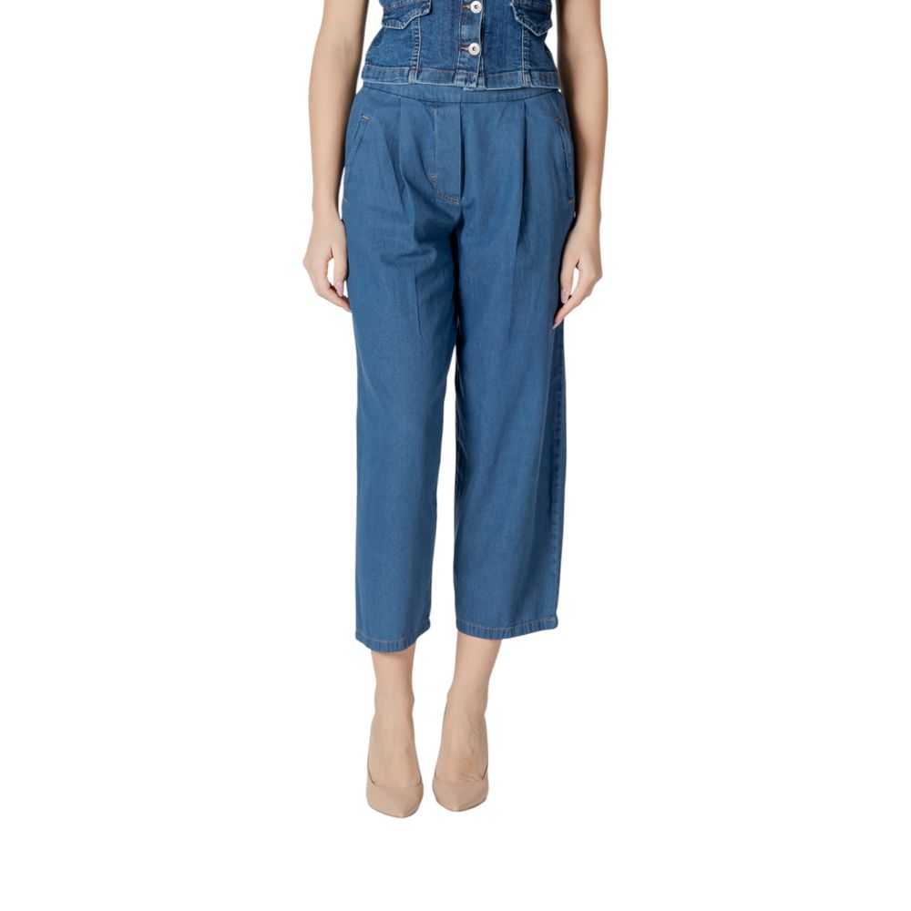 Ichi Blue Cotton Cropped Jeans