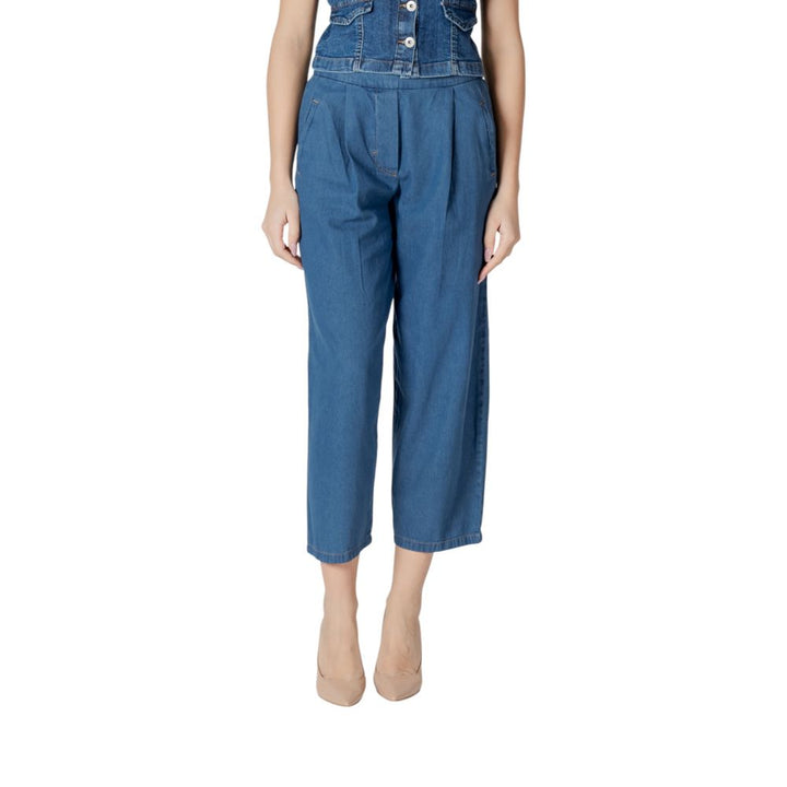 Ichi Blue Cotton Cropped Jeans