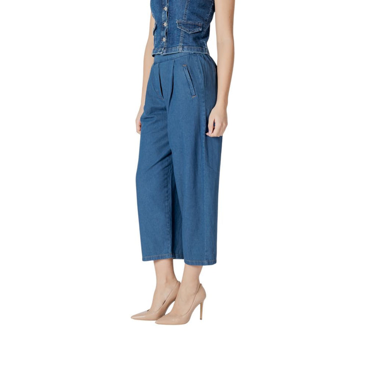 Ichi Blue Cotton Cropped Jeans