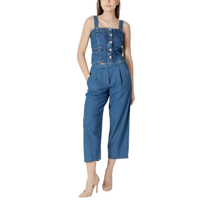 Ichi Blue Cotton Cropped Jeans