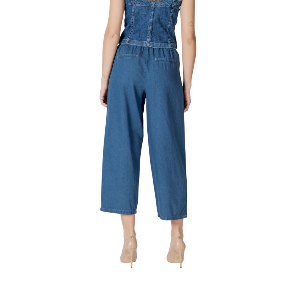 Ichi Blue Cotton Cropped Jeans