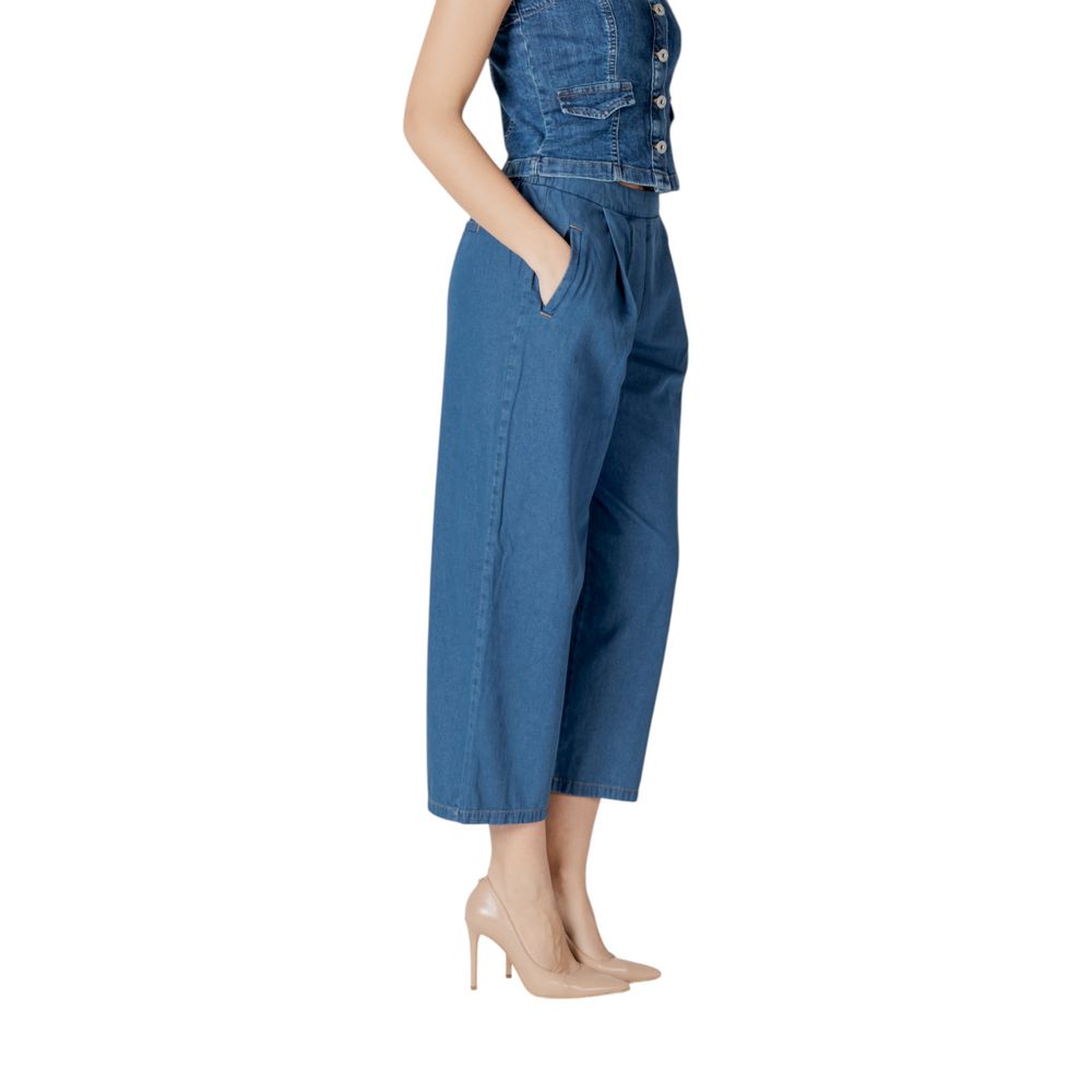 Ichi Blue Cotton Cropped Jeans
