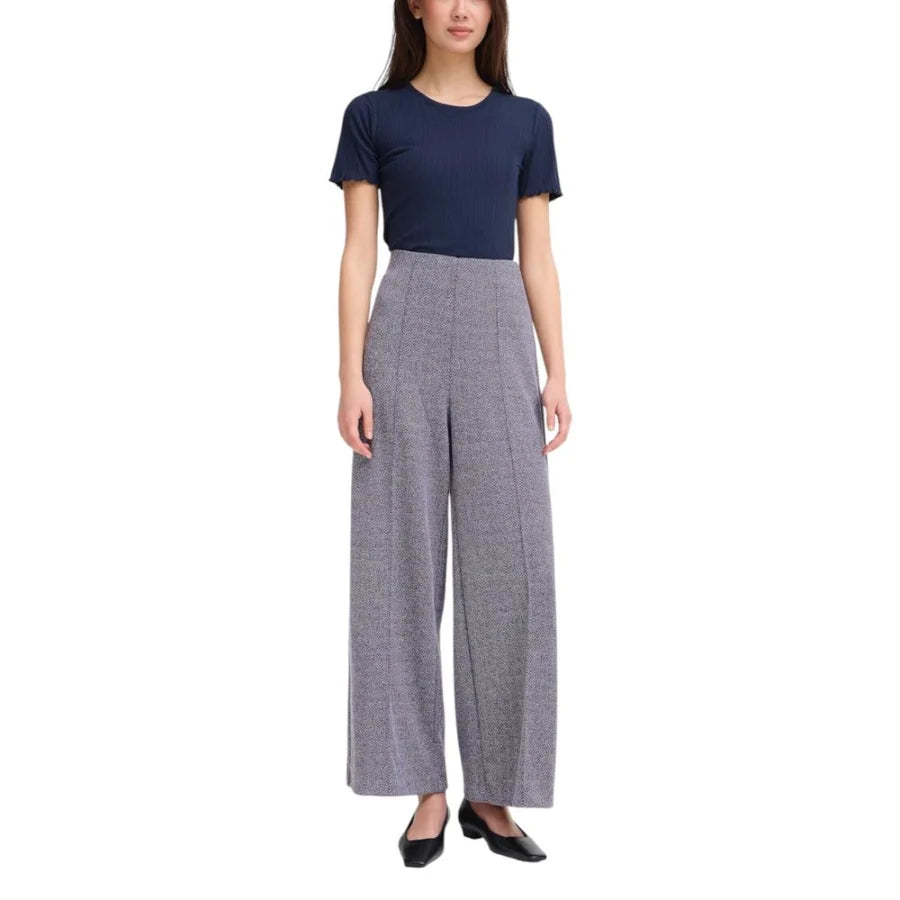 ICHI Blue Polyester Casual Pants