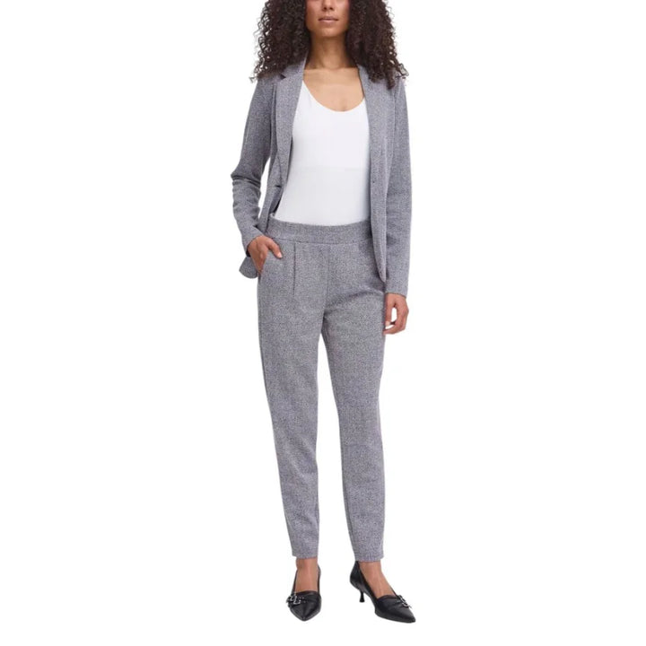 ICHI Blue Polyester Skinny Pants