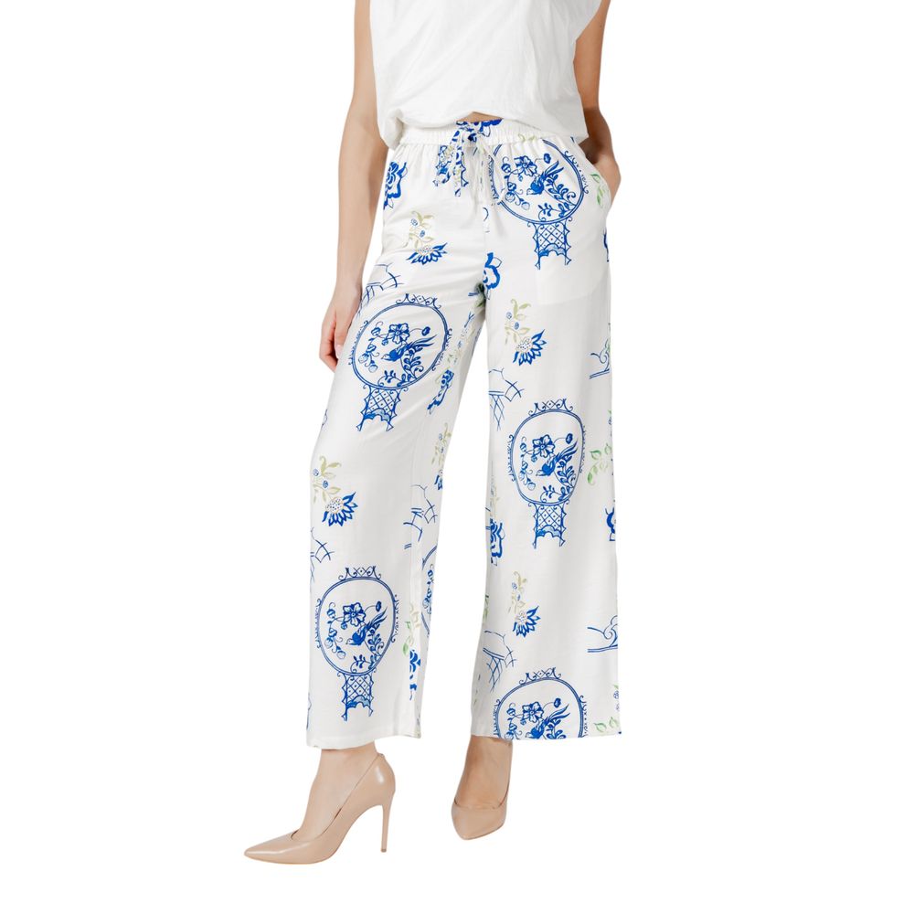 Ichi White Viscose Casual Pants