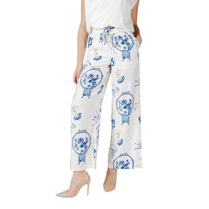 Ichi White Viscose Casual Pants