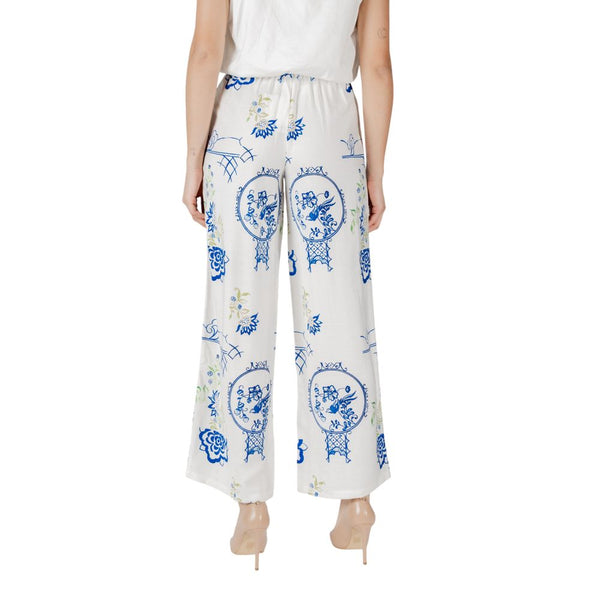 Ichi White Viscose Casual Pants