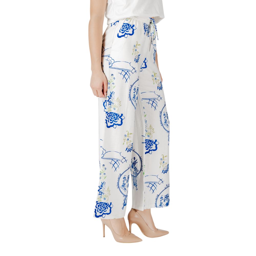 Ichi White Viscose Casual Pants