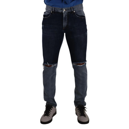 Iconic Dolce Gabbana Jeans Two Tone Blue Elegance Denim Button Closure &