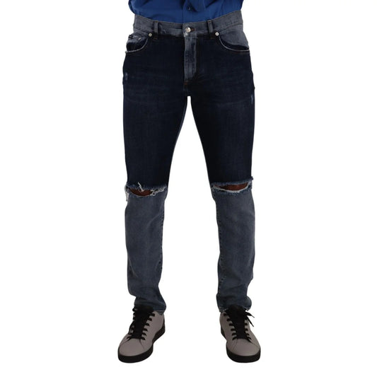 Iconic Dolce Gabbana Jeans Two Tone Blue Elegance Denim Button Closure &