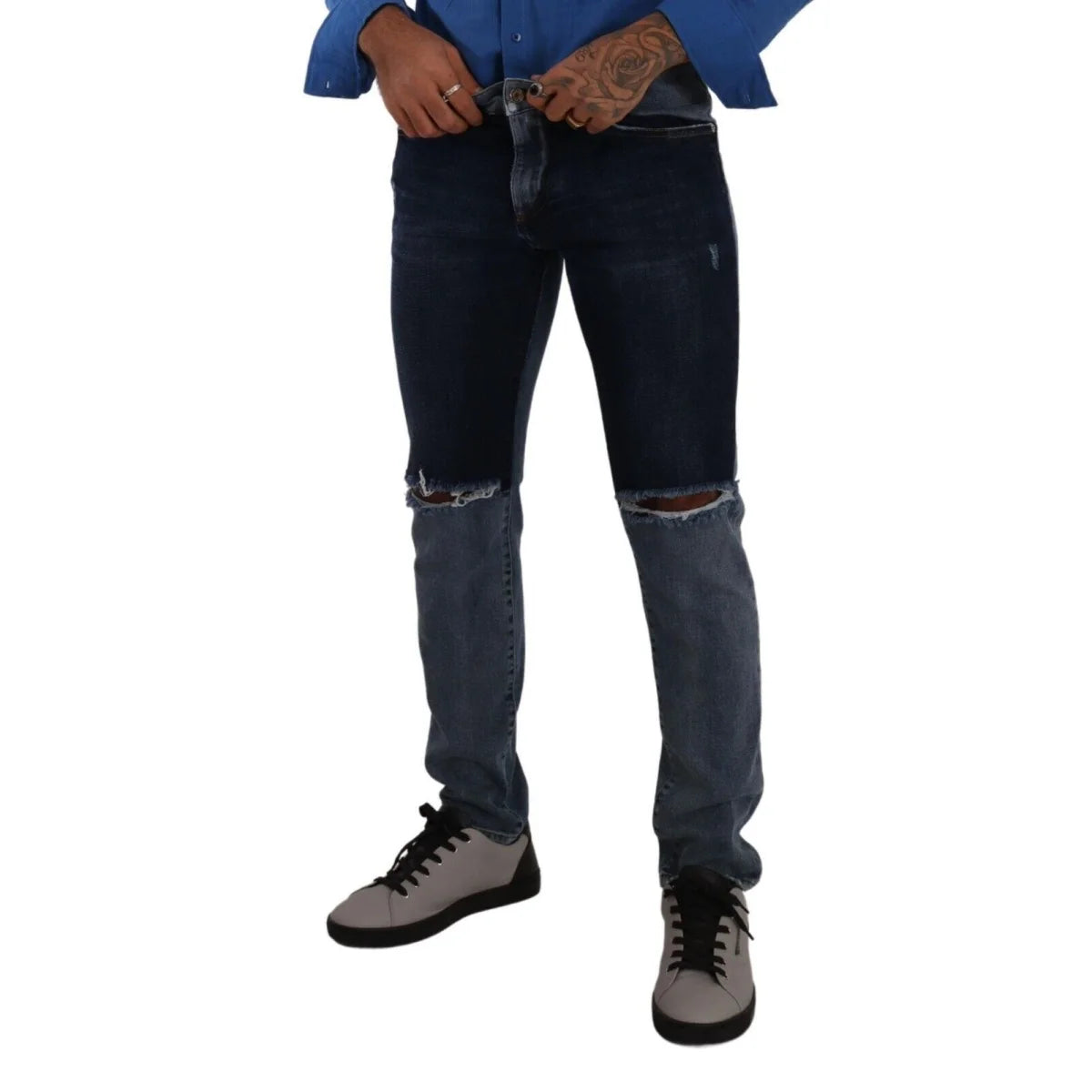 Iconic Dolce Gabbana Jeans Two Tone Blue Elegance Denim Button Closure &