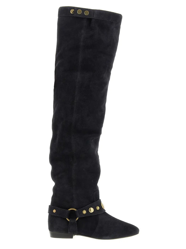 Isabel Marant Black Calfskin Over the Knee