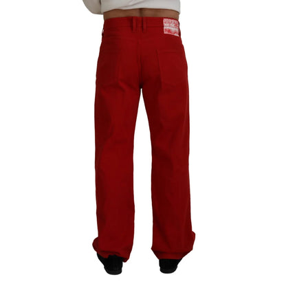 Italian Luxury Dolce Gabbana Red Denim Pants Showstopper &
